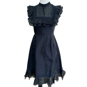 NWT Rare Orla Kiely Grey Purplely Sheer Black Navy Bib Dresss